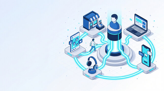 Unified customer experience across every channel in isometric style