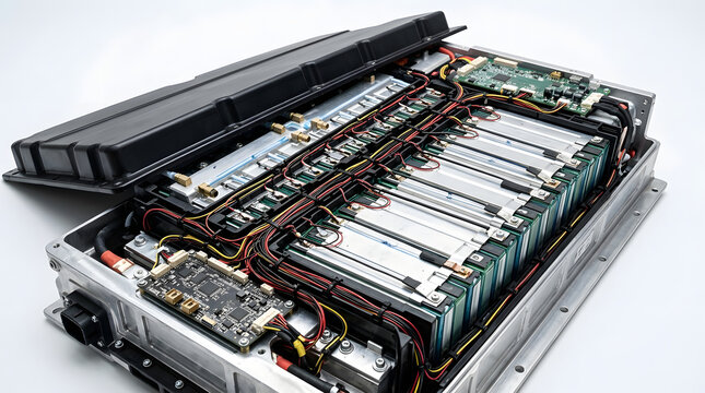 Electric vehicle battery pack with exposed lithium ion cells, battery management wiring and thermal control components for EV technology