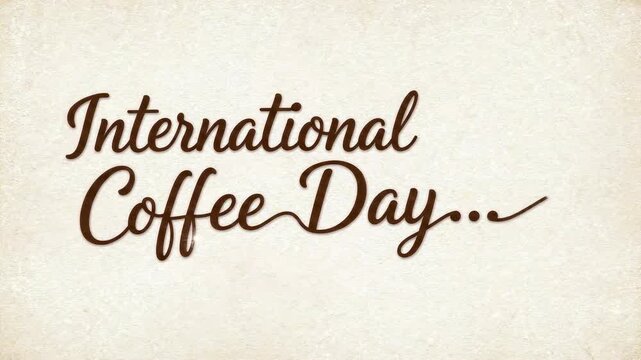 A close-up shot of the text 'International Coffee Day...' written in an elegant brown script font on a light beige background.
