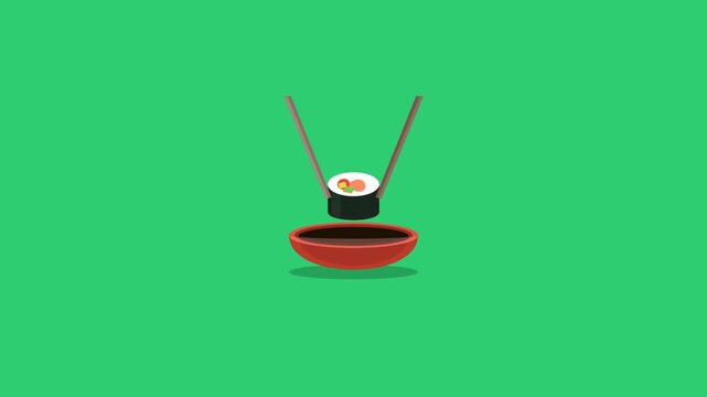 Sushi Roll and Chopsticks Dipping into Soy Sauce Motion Graphics Loop
