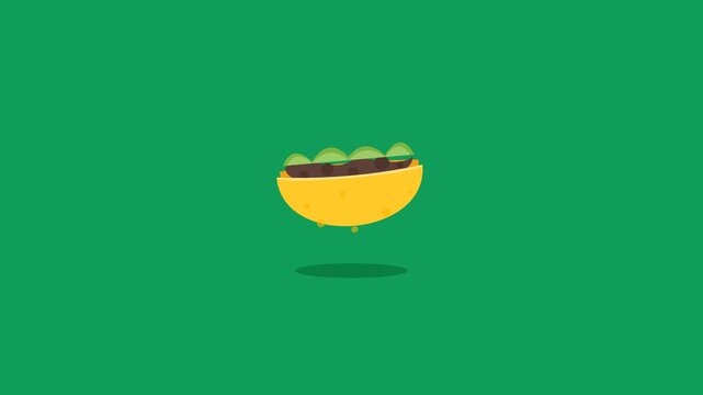 Minimalist 2D Taco Motion Graphics Floating on Green Background Video Loop