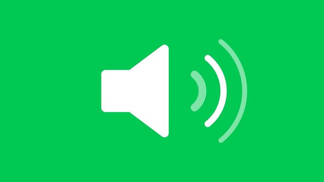 Animated white speaker icon with sound waves on green background motion graphics loop