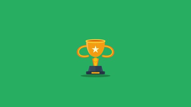 Golden trophy award footage with flying confetti on green background motion graphics