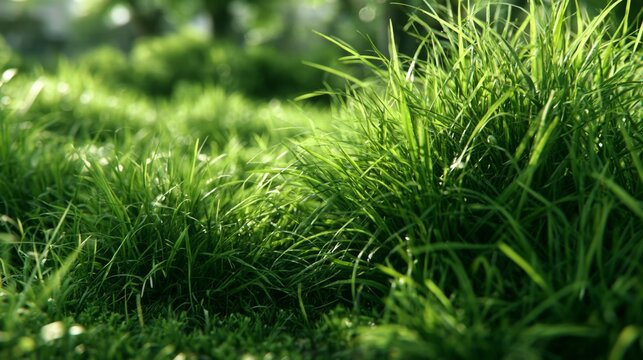 Lush Green Grass Vibrantly Growing Under Soft Gentle Light in a Serene Natural Landscape with Blurred Background for Tranquility and Peace