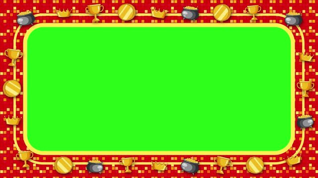 Pixel Arcade Red Border Frame with Green Screen Chroma Key