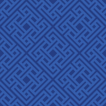 Blue geometric interlocking line pattern. Seamless blue geometric pattern for textile or surface decor
