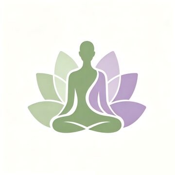 Green silhouette in lotus pose with lotus flower backdrop, symbolizing meditation, mindfulness, and inner peace