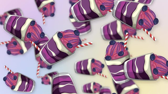 Animated Falling Blueberry Dessert Cups on Pastel Mesh Background