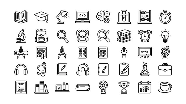 Collection of educational and professional icons with transparent background for various uses