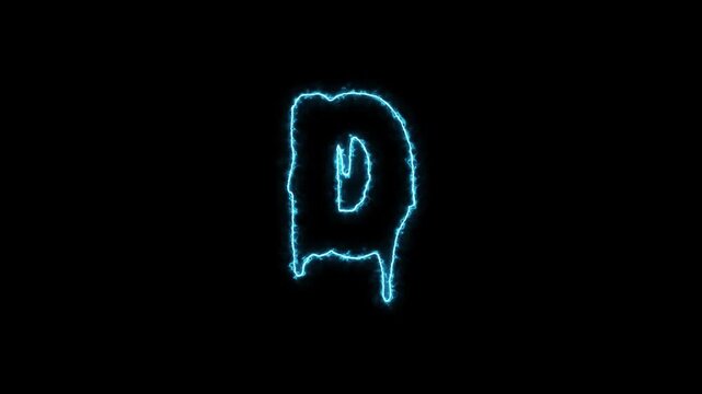 Glowing Blue Electric Energy Letter D Animation on Black Background