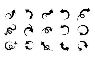 Obraz premium Set of black curved arrows and hand drawn swirl pointers isolated on a white background design