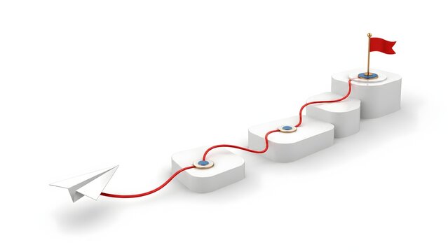 Business Roadmap Planning Milestone With Paper Airplane And Flag Concept
