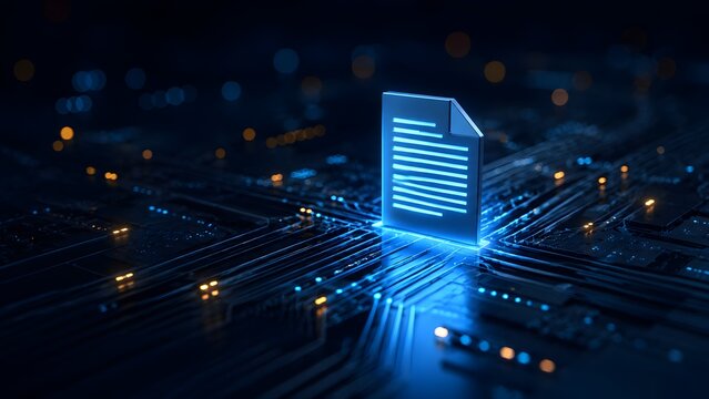 Digital Document File On Circuit Board Tech Background Concept