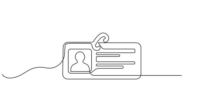 id badge card Self drawing line animation ID card continuous line drawn concept, Personal information. Document, id card, drivers licence, certificate, passport, data, badge. Business concept.
