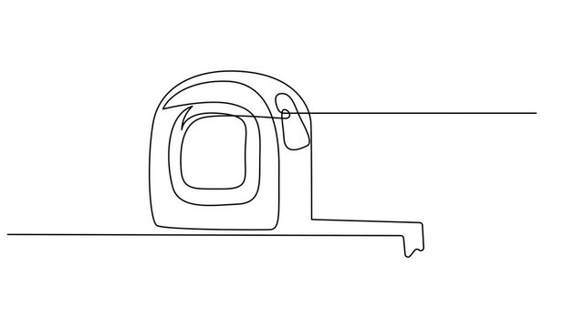 Self drawing animation one continuous line draw, logo, tape measure. 4k video, Self drawing animation one continuous line draw, logo, tape measure. 4k video, Animation of continuous one line drawing