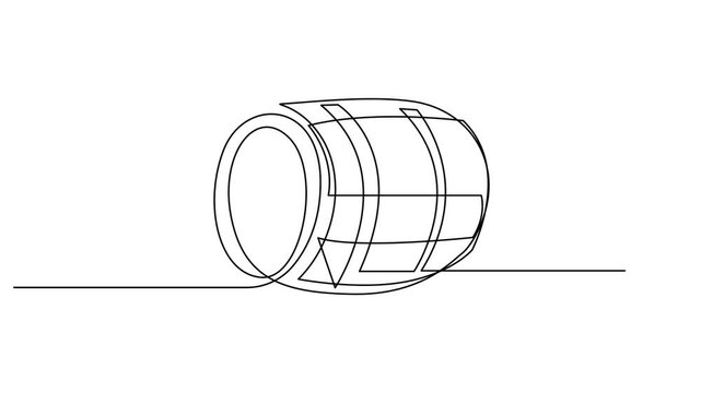 barrel continuous one line drawing animation, Self drawing line animation wooden oak beer barrel with a tap continuous one single line drawn concept video, Barrel Vector Illustration in Sketch Style