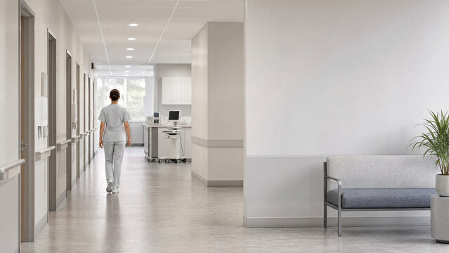 Clinic staff walking down a corridor