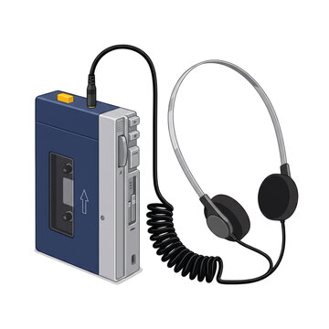 Retro portable cassette player with wired headphones