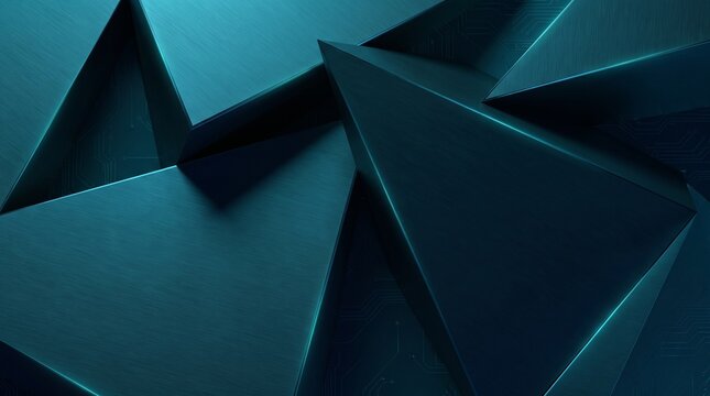 Abstract dark blue geometric background with sharp triangular shapes and textured metallic surface pattern