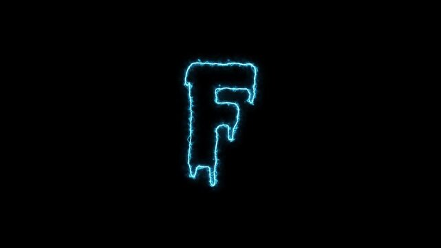 Glowing Blue Cyberpunk Style Animated Letter F Typography Graphic