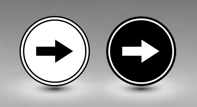 Arrow icon set illustrating right direction in circular frames
