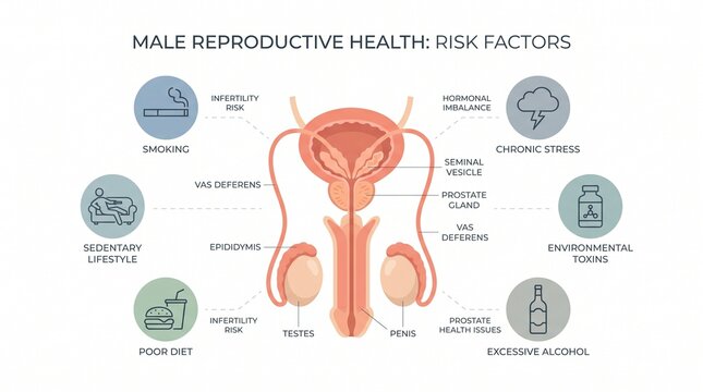 Male reproductive health risk factors infographic