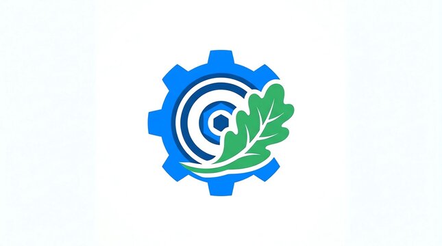 Blue gear and green leaf logo isolated on white