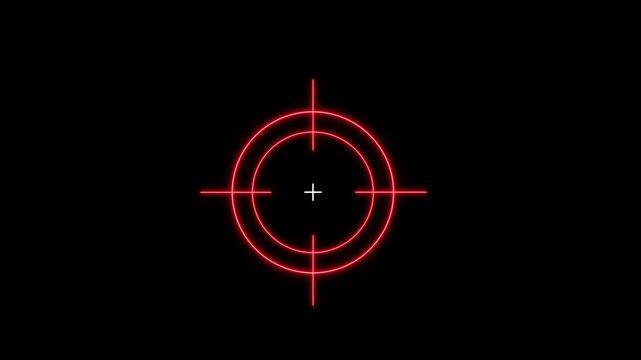 High-tech digital red target reticle overlay on black background, precision aiming hud for gaming, military simulation, tactical interface, and futuristic sci-fi visual effects
