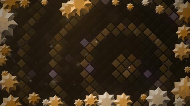 Looping Golden Rosette Border on Dark Geometric Mosaic Pattern Background
