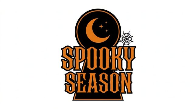 Spooky Season text logo with a moon and spider web for Halloween design