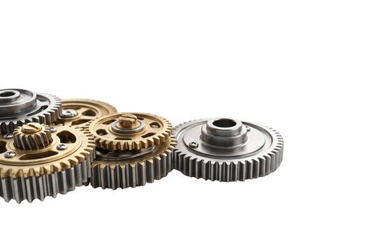 Interlocking metal and brass gears and cogs