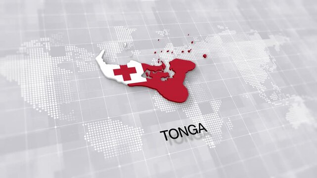 Tonga map with national flag on minimal digital world map background, global political, geographic border for international news concept with white background