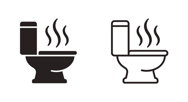 Toilet with rising steam black line icon on white background