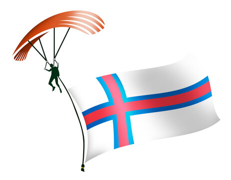 A skydiver, A paratrooper, A parachutist carrying a flag of Faroe Islands