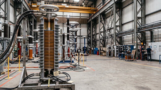 High voltage testing laboratory with cascade transformer and insulators