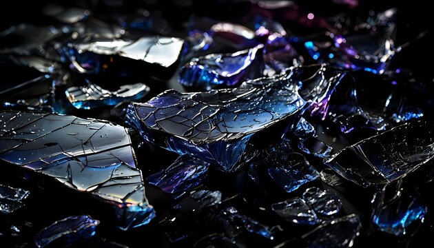 Industrial furnace slag glass fragments with iridescent oil sheen