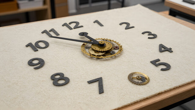 Steampunk clock face on a light textured surface