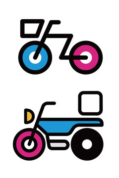 Colorful bicycle and motorcycle icons