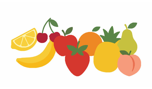 Modern Organic Fruit Icons Lemon Banana Cherry Apple Strawberry Orange Pineapple Pear Peach