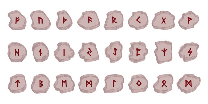 Set of hand drawn viking runes Rune stones with ancient norse alphabet characters engraved on them Scandinavian futhark germanic celtic Single element for design, print, web, decor