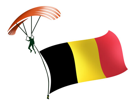 A skydiver, A paratrooper, A parachutist carrying a flag of Belgium