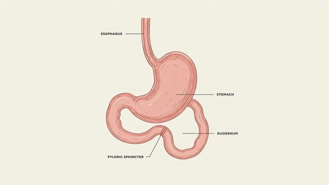 Esophagus, Stomach, and Duodenum Diagram, Anatomical Illustration, Medical Education Resource, Digestive System Chart.
