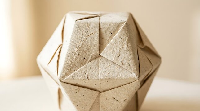 Geometric origami paper sculpture made from textured handmade paper