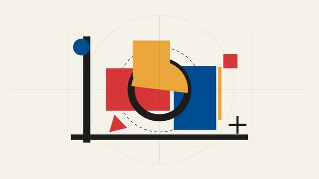 Abstract geometric shapes moving with modernist design elements