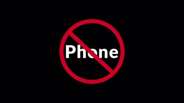 PHONE Prohibition Symbol Sign Animation Isolated on Transparent Background, stop or no exit forbidden red circle animation Warning, prohibited or ban icon animation.POHONE Prohibition Symbol in 4k
