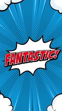 animated fantastic text on comic style background
