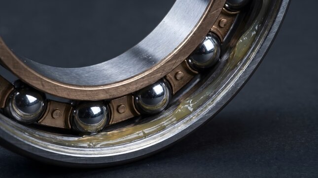 Close up of lubricated ball bearing with yellow grease