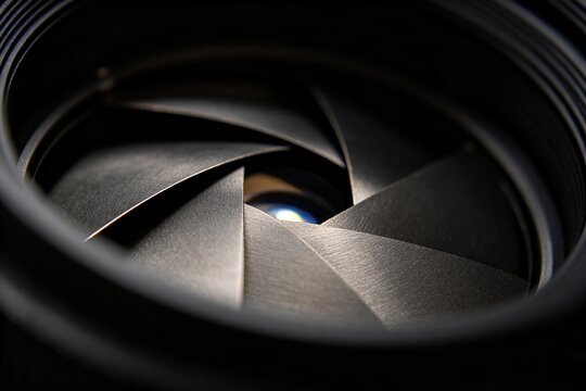 Close-Up Camera Lens Aperture Blades, Metallic Iris Polygonal Opening