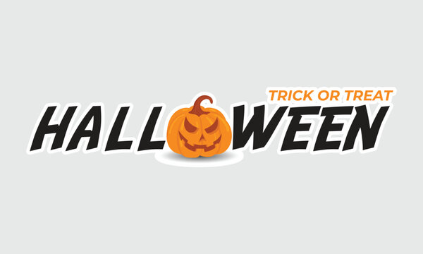 Halloween Trick or Treat Typography Sticker with Jack O Lantern Vector