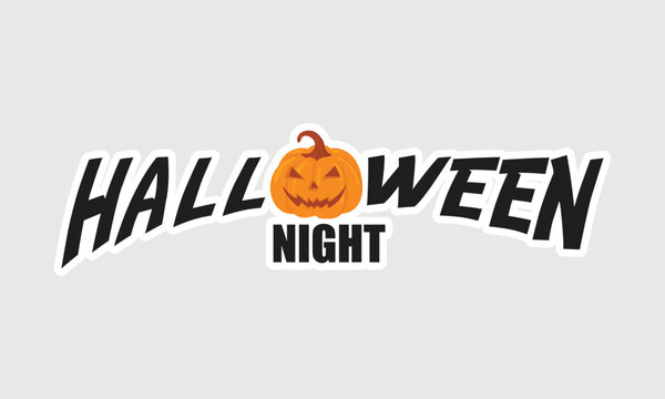 Halloween Night Typography Sticker with Carved Pumpkin Vector